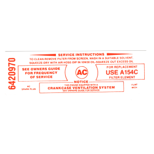 Air Cleaner Service Instructions Decal - Filter Type A154C Questions & Answers